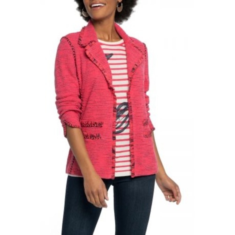 NIC+ZOE Linen Cotton Mix Knit Pink Space Dye Cardigan Jacket Womens Size Medium